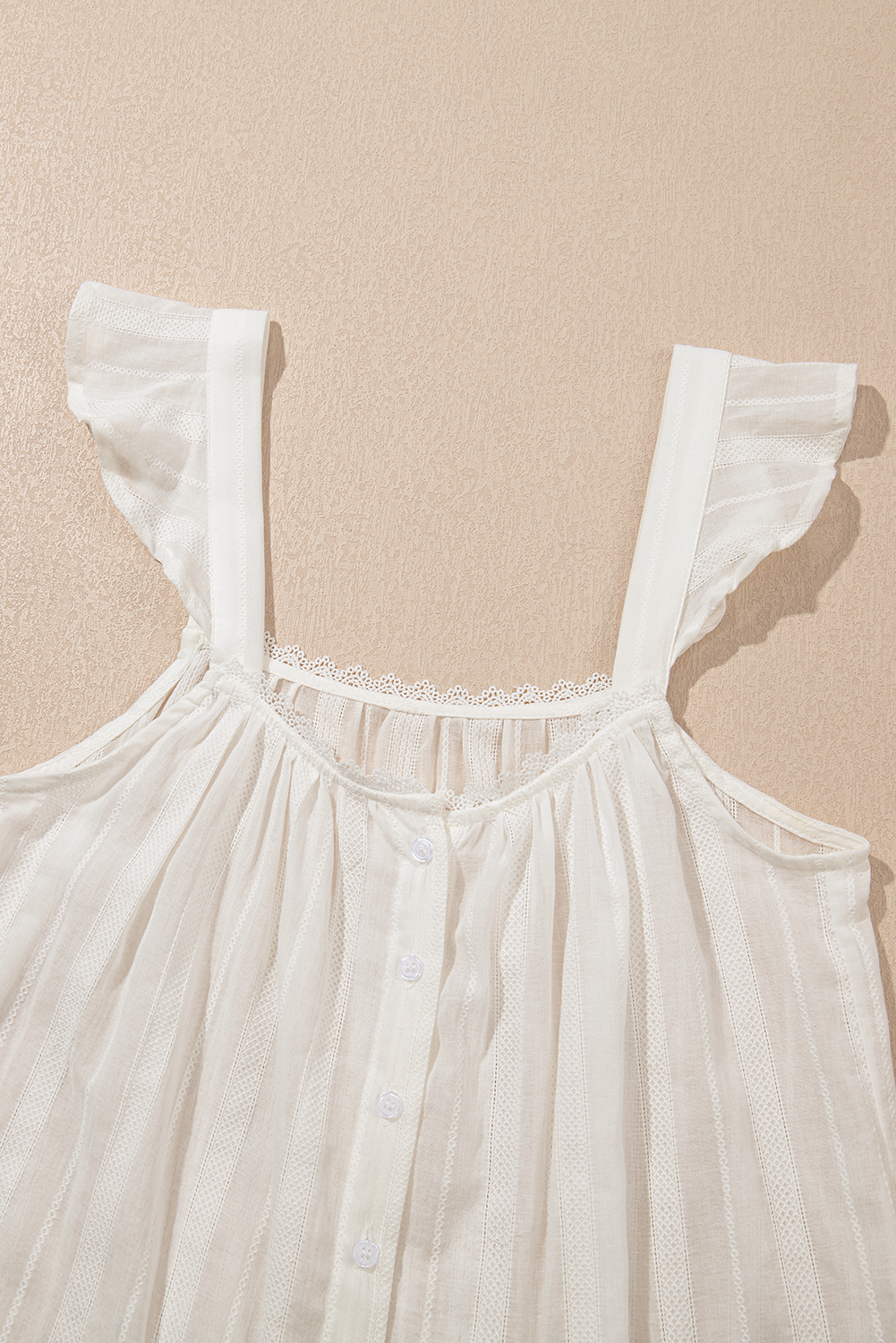 Lace Crochet Ruffle Buttoned Tank Top