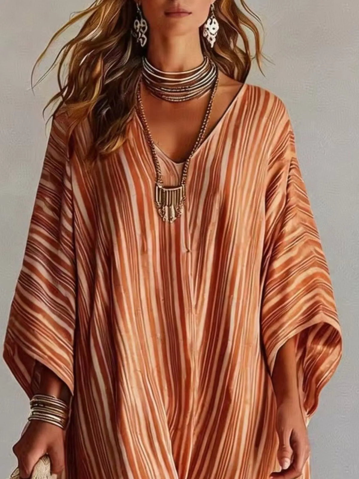 Striped V-Neck Maxi Dress