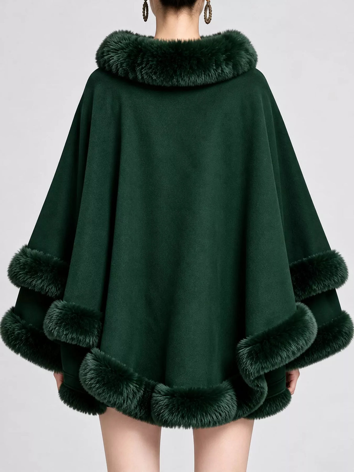 Faux Fur Trimmed Hooded Cape