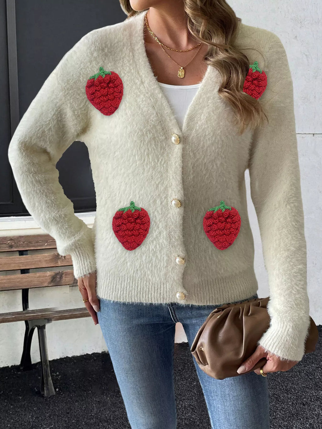 Strawberry Fuzzy Knit Cardigan