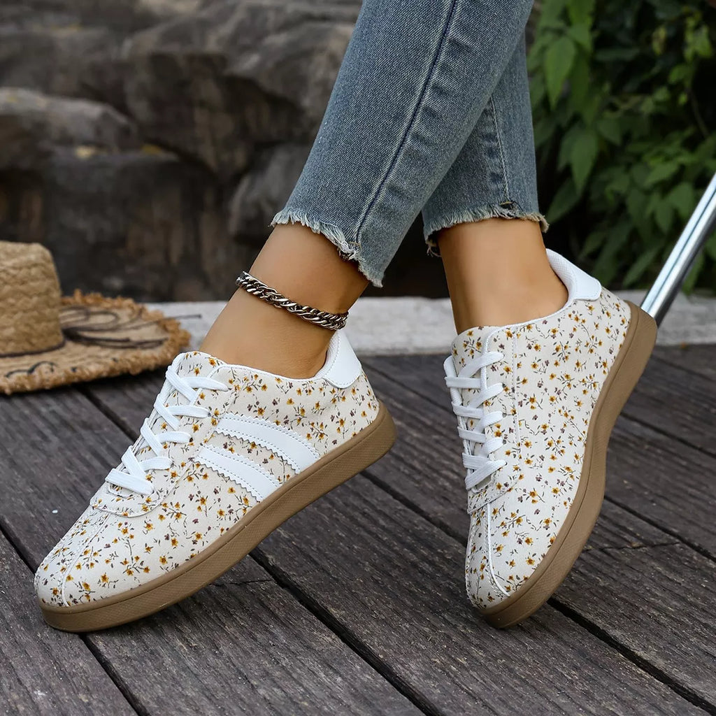 Floral Print Sneakers with Side Stripes