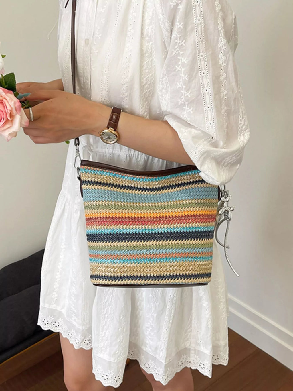 Striped Woven Crossbody Bag