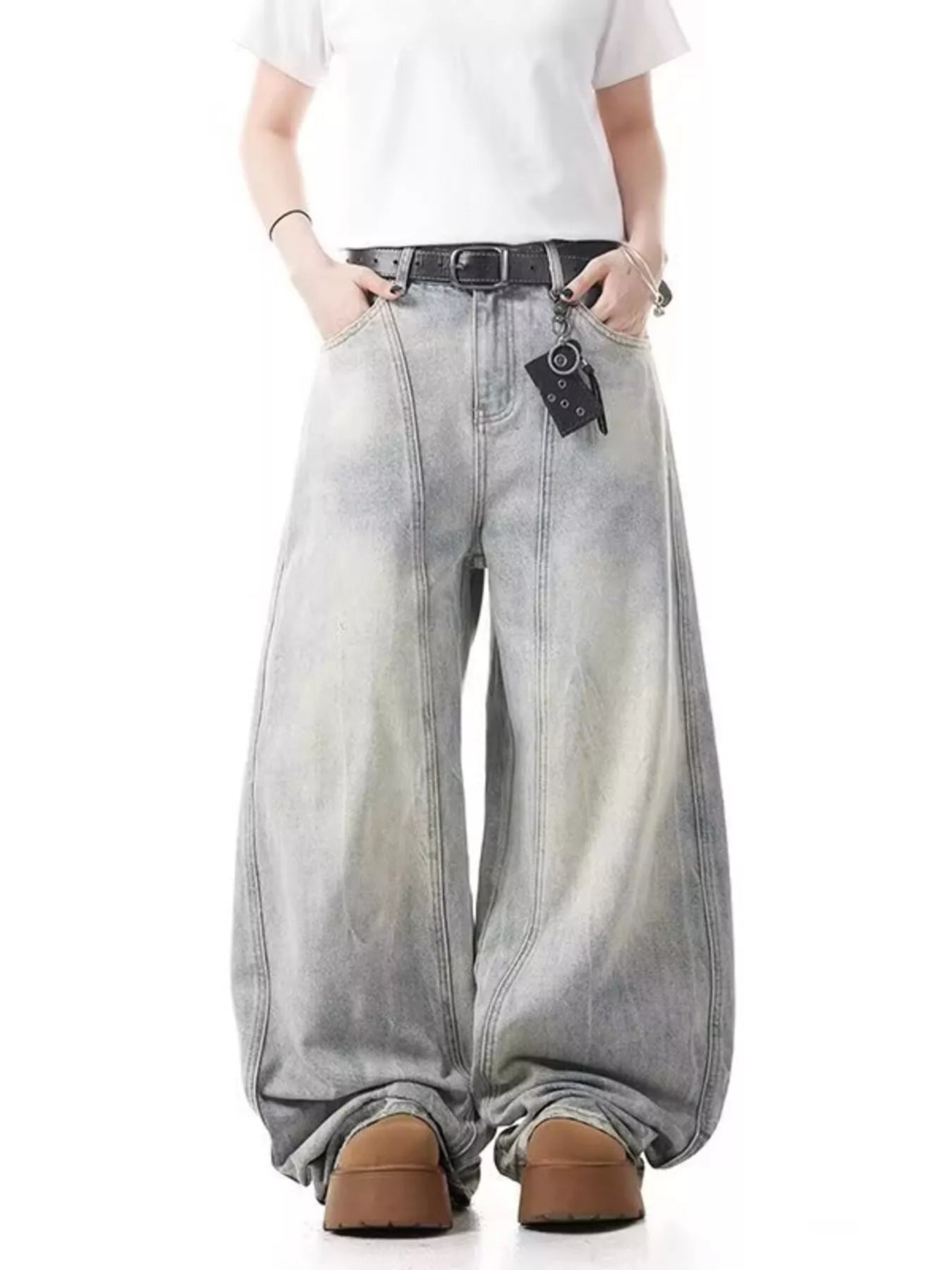 Men's Full Size Vintage Wash Wide Leg Jeans Plus Size