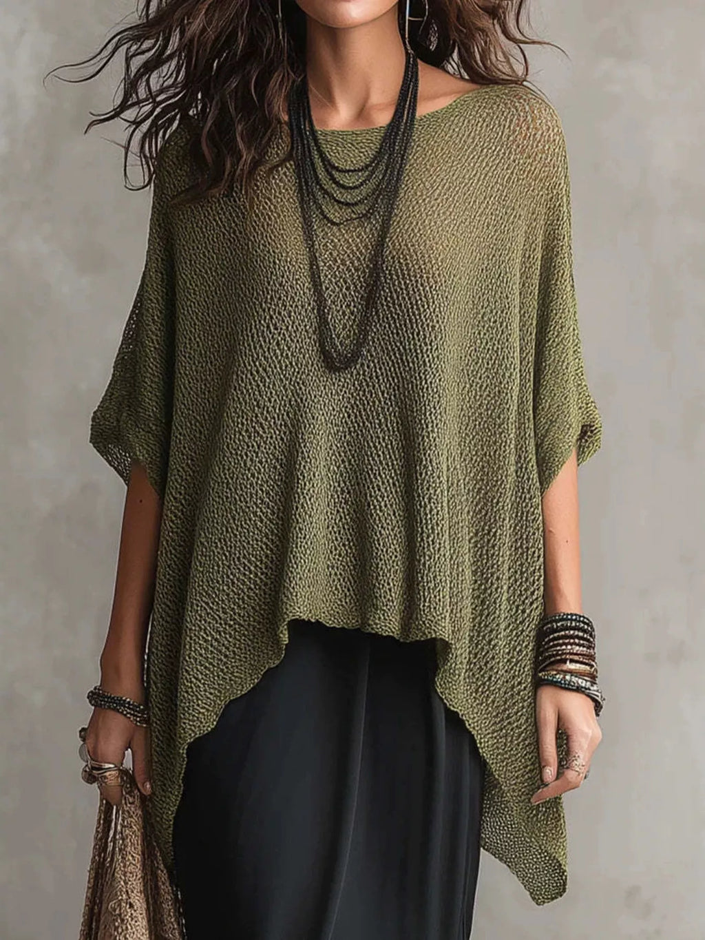 Full Size Loose Knit Round Neck Top Plus Size
