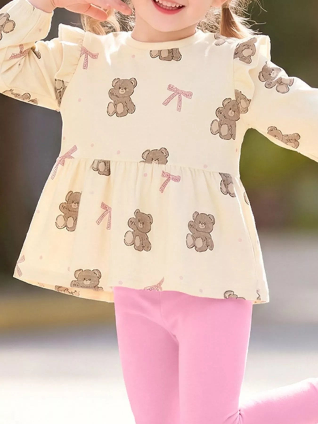 Children's Bear Print Peplum Top and Leggings Set