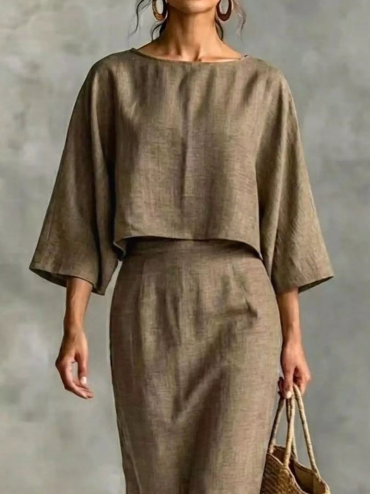 Full Size Solid Color Cropped Top and Midi Skirt Set Plus Size