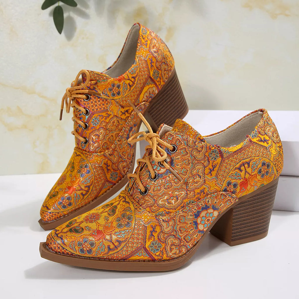Point Toe Block Heels Ankle Boots