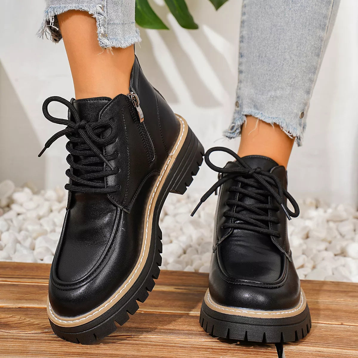 Chunky Lace-Up Combat Boots