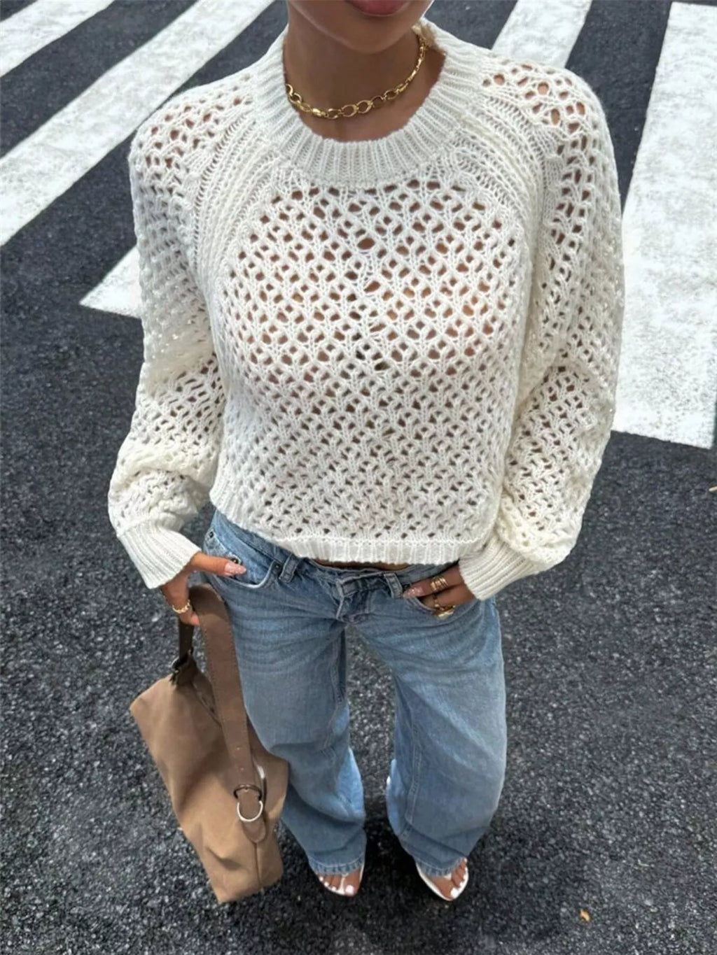 Crochet Knit Raglan Sleeve Sweater