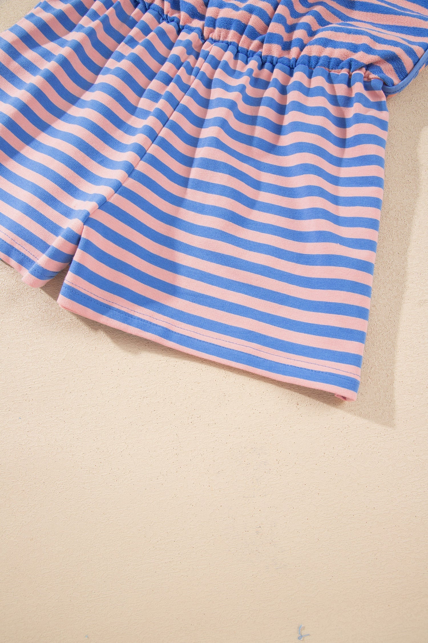 Blue Stripe Long Sleeve Relaxed Pullover Drawstring Mini Skort 2pcs Set