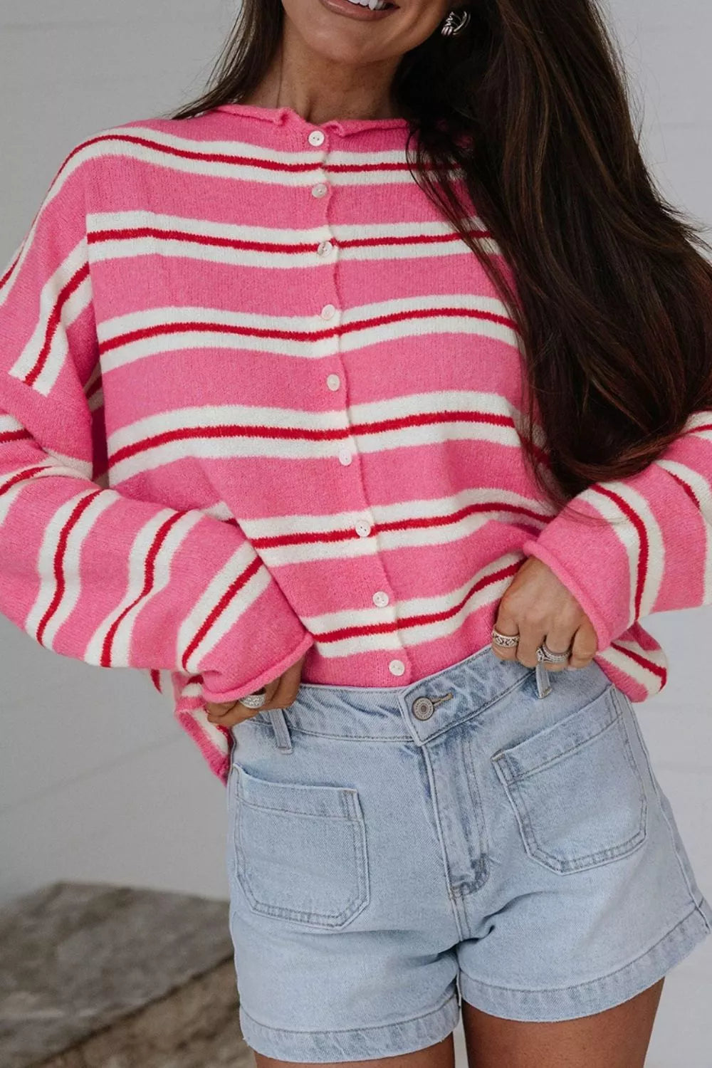 Striped Button-Up Cardigan