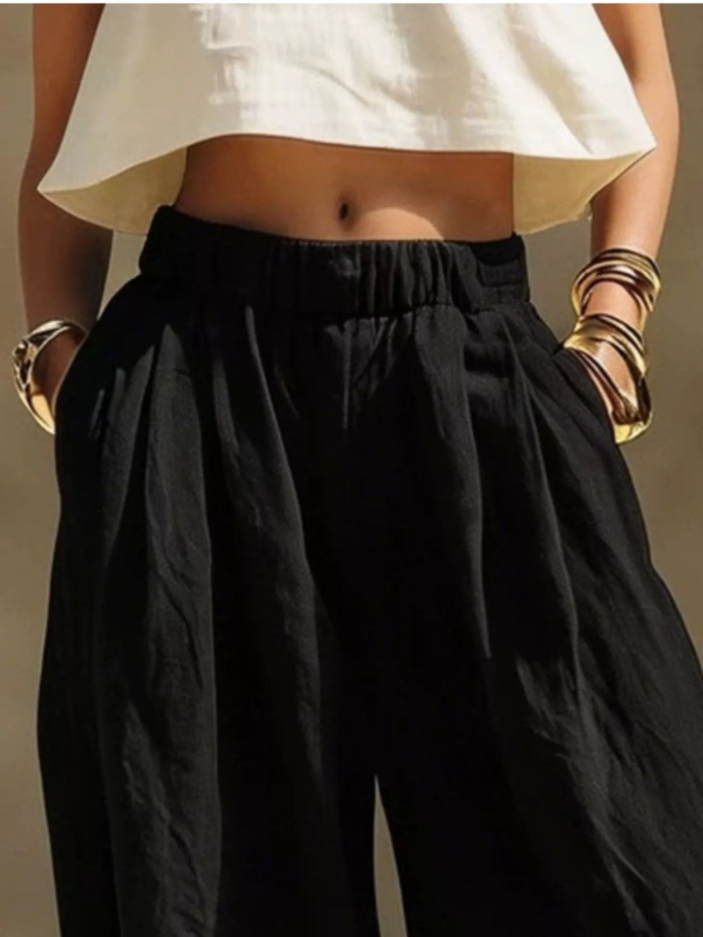 Full Size Elastic Waistband Wide Leg Pants Plus Size