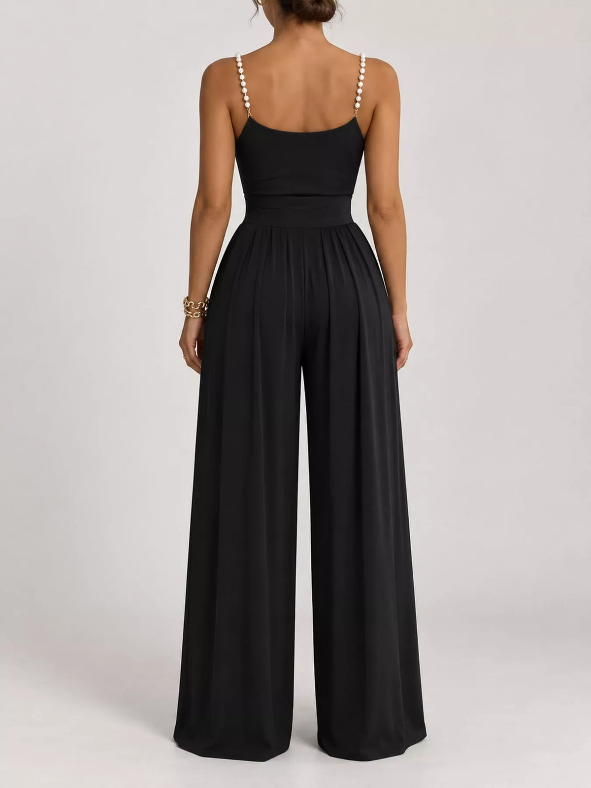 Cowl Neck Jumpsuit with Pearl Strap Detail