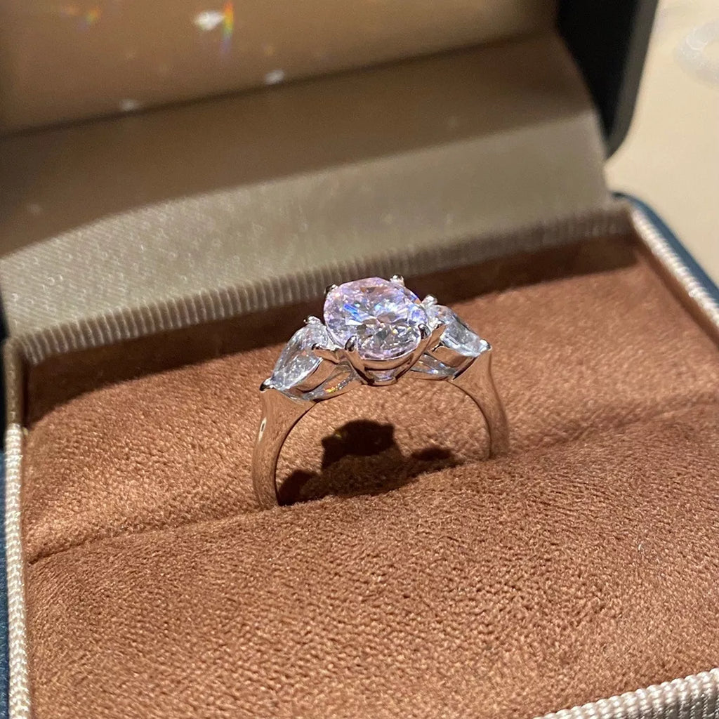 925 Sterling Silver Oval Cut Diamond Ring