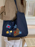 Denim Patchwork Embellished Handbag