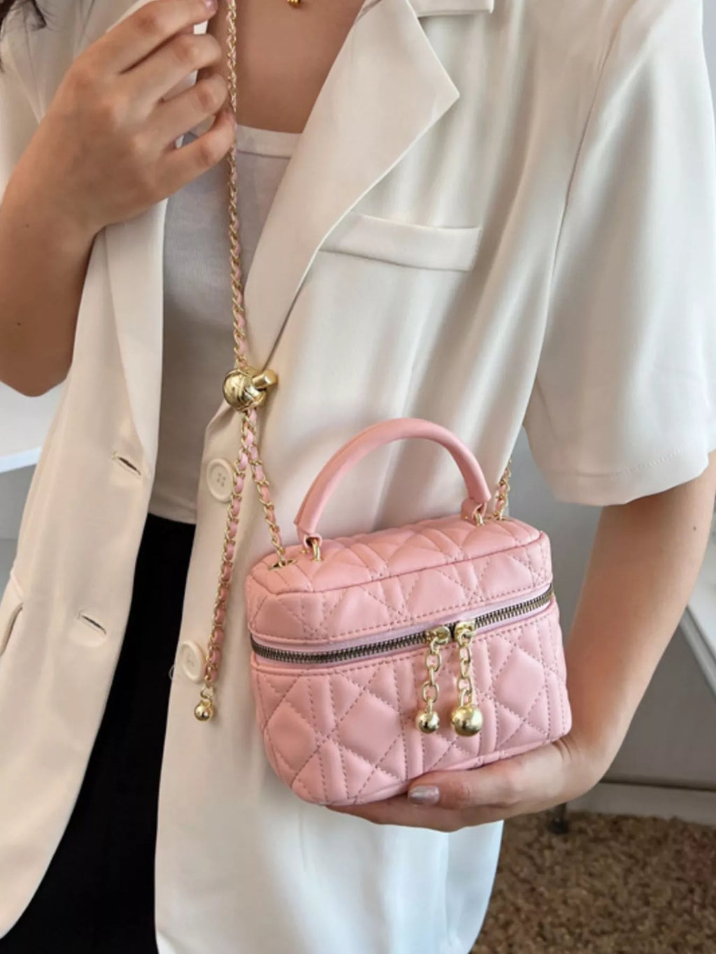 Quilted Top Handle Crossbody Bag