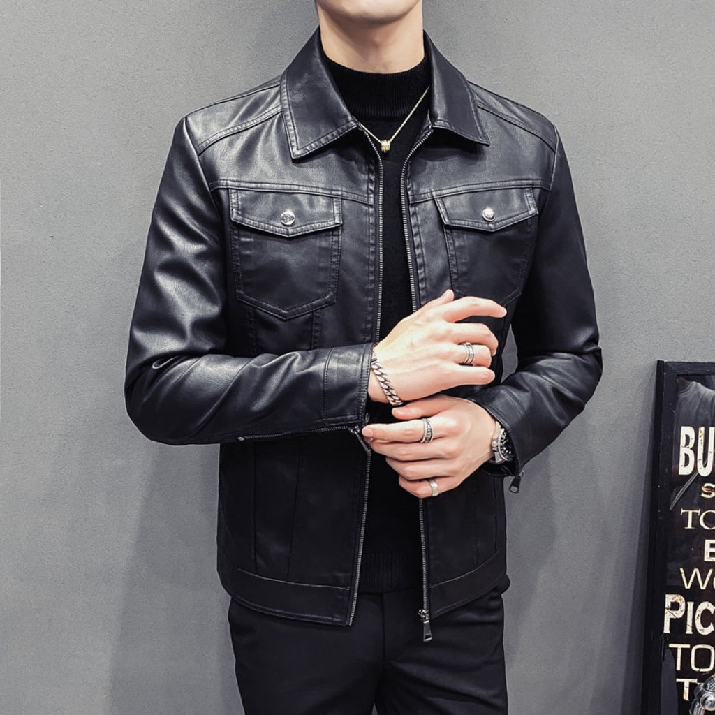 Fall Winter Men Quilted Casual Leather Clothing