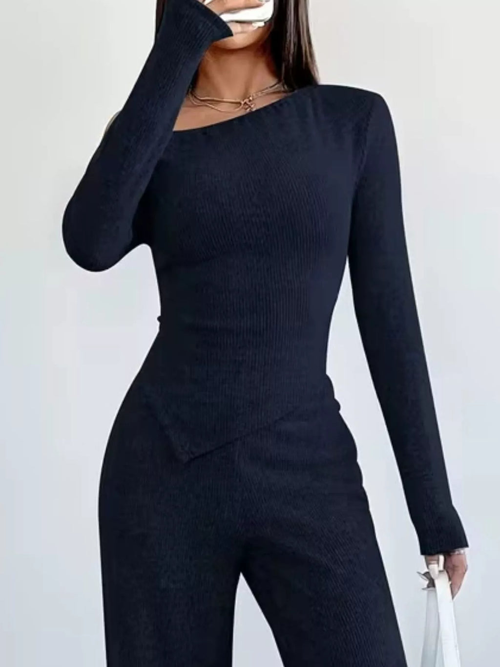 Chic One-Shoulder Asymmetrical Top and Wide-Leg Pants Set