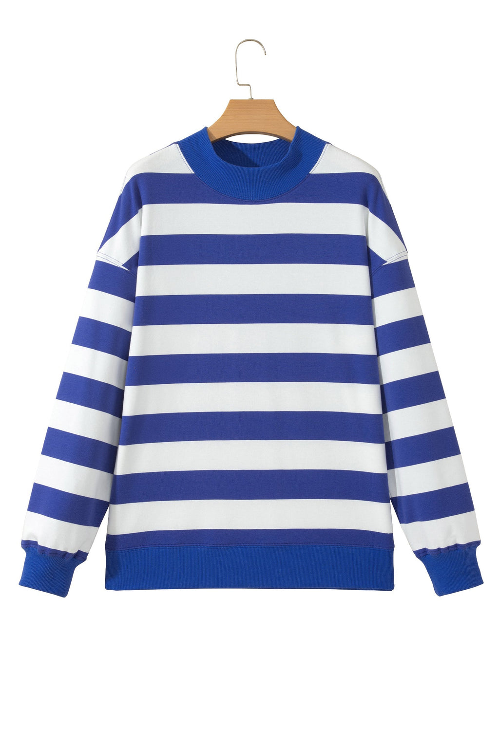 Blue Stripe Colorblock Mock Neck Relaxed Sweatshirt
