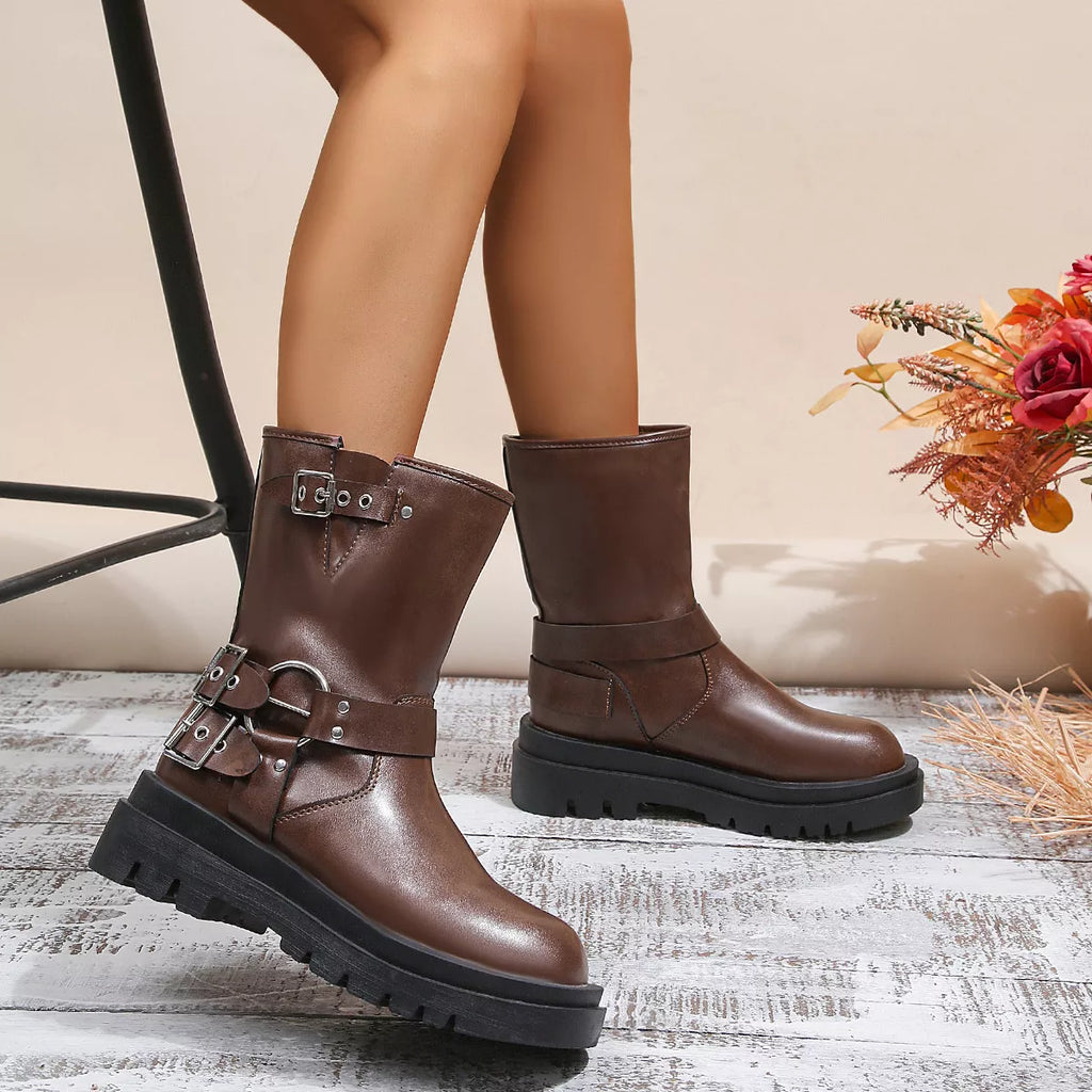 Round Toe Block Heels Boots