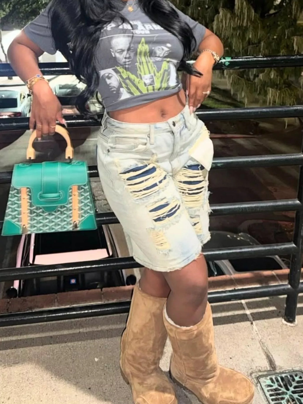 Distressed Denim Bermuda Shorts