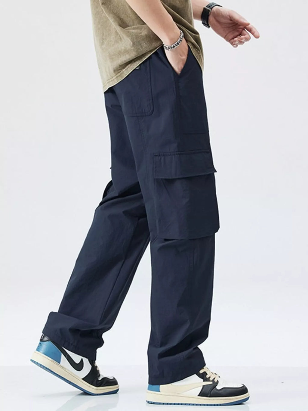 Men's Plus Size Wide Leg Pocketed Pants