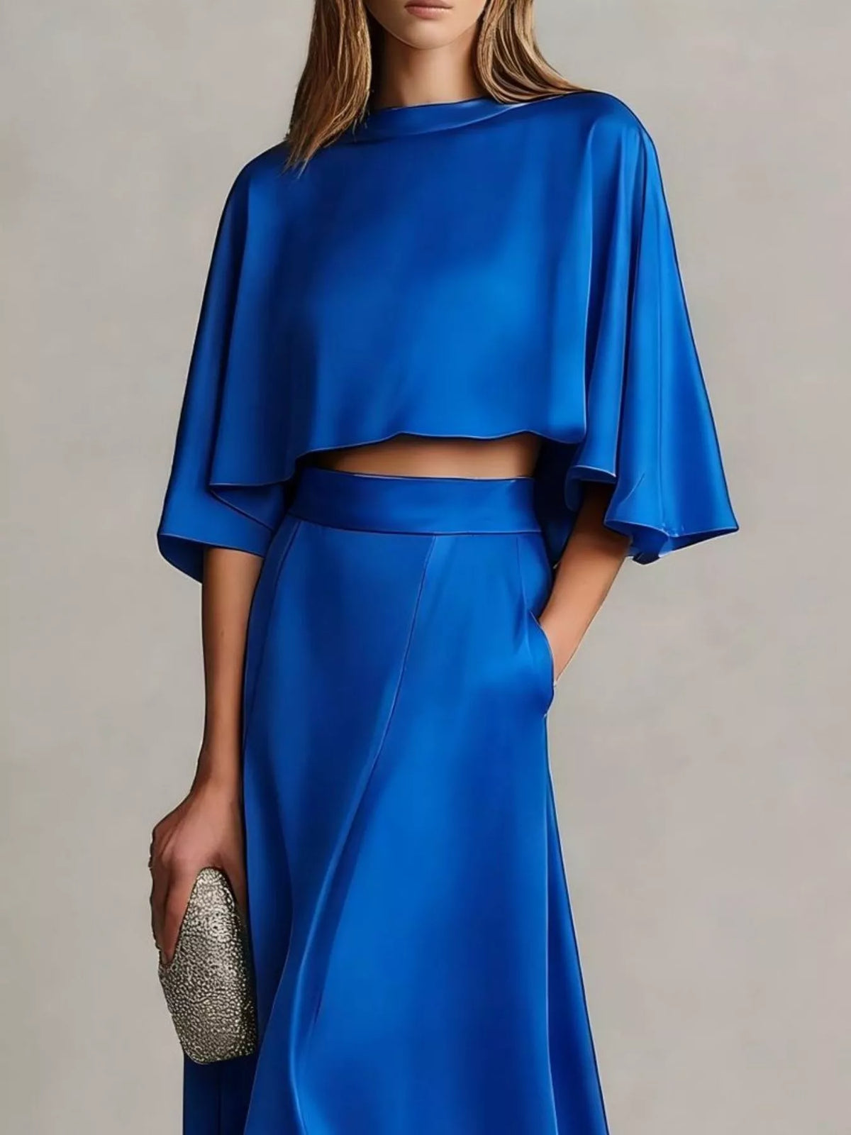 Full Size Satin Crop Top and Maxi Skirt Two-Piece Set Plus Size