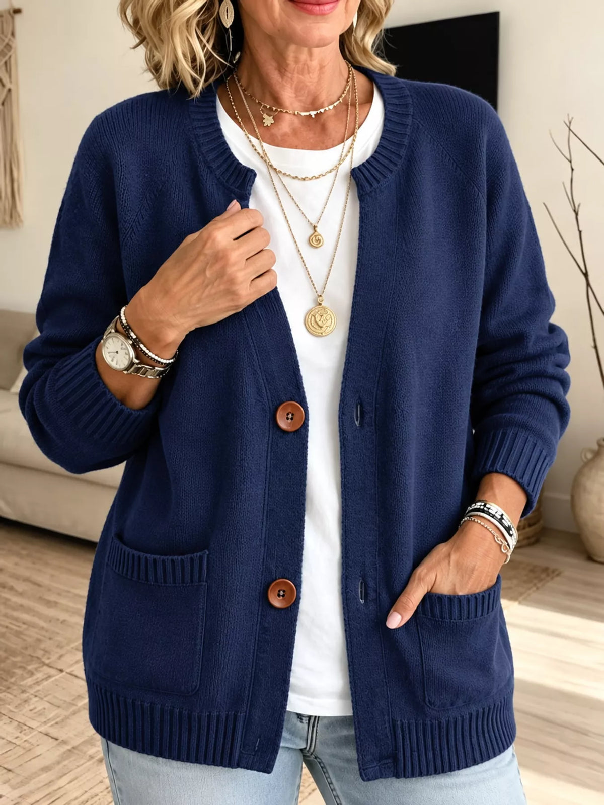 Full Size Button-Down Knit Cardigan Plus Size