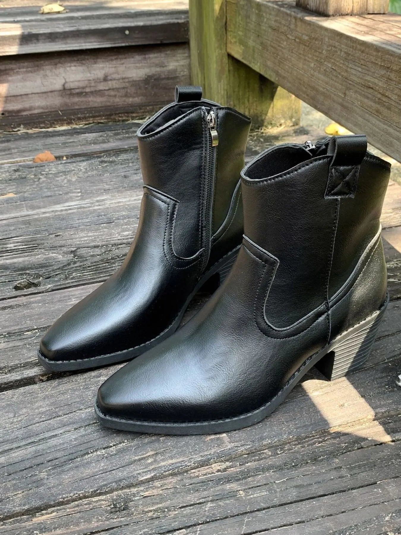 Point Toe Block Heels Boots