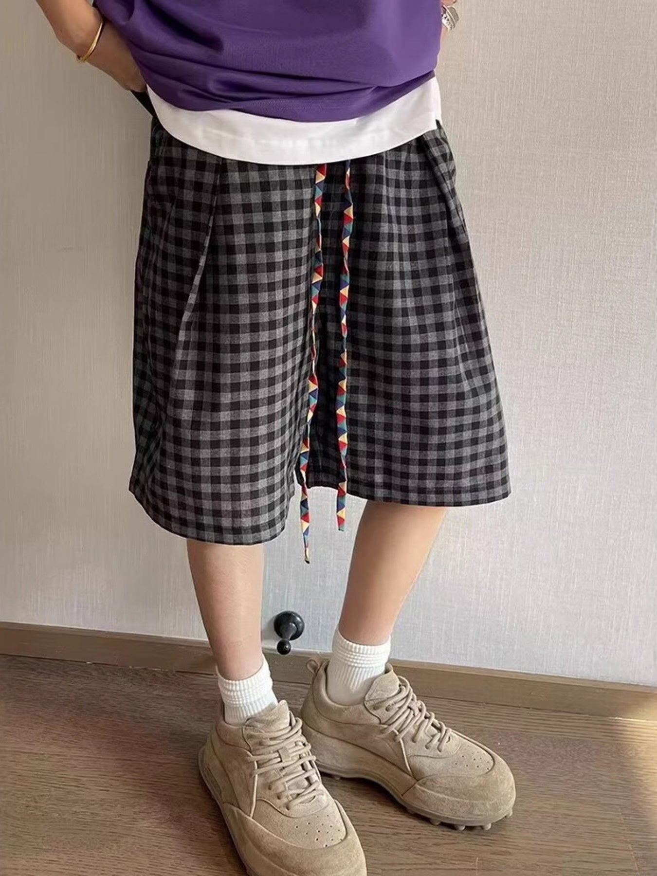 Men's Plus Size Plaid Drawstring Casual Shorts