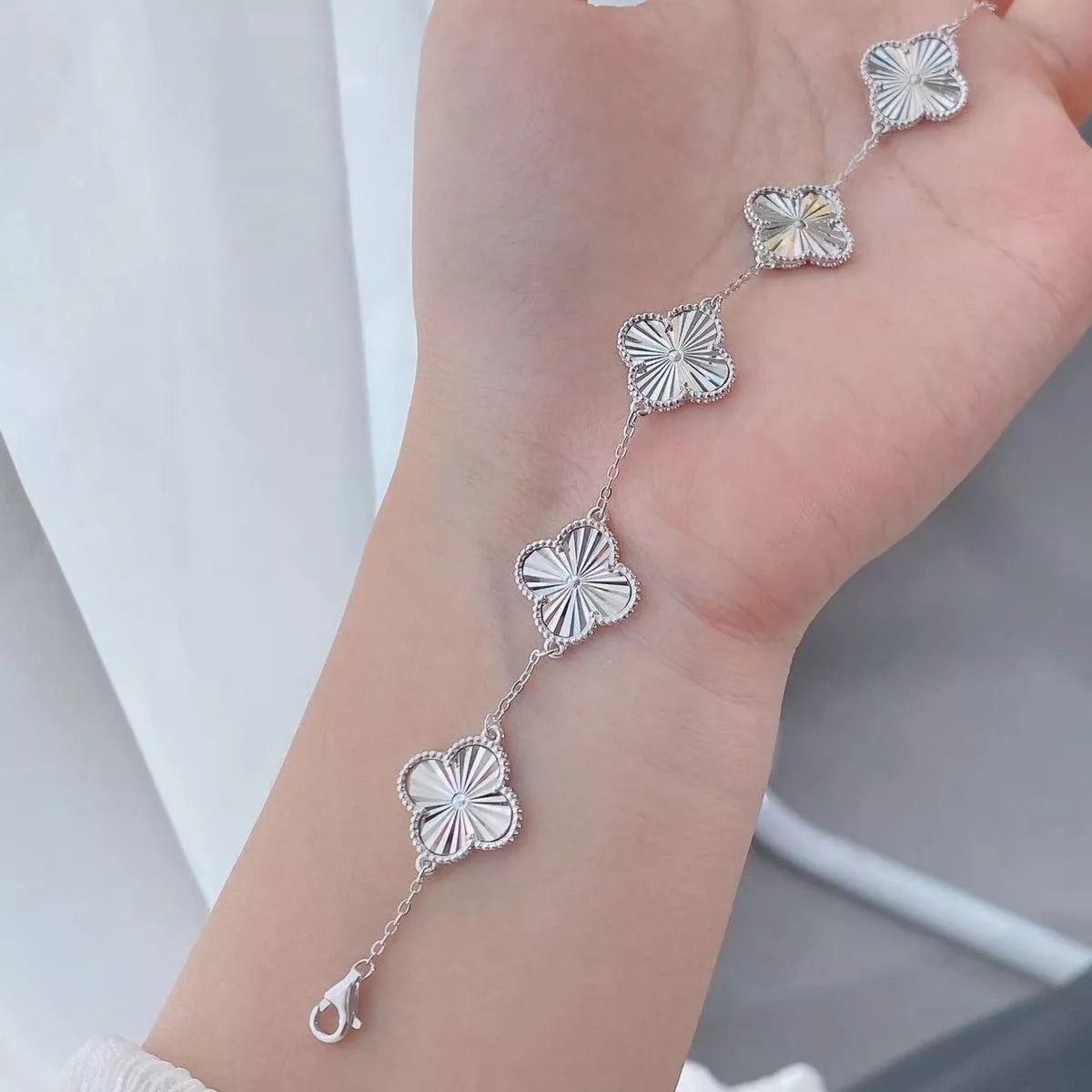 925 Sterling Silver Chain Four Leaf Clover Bracelet