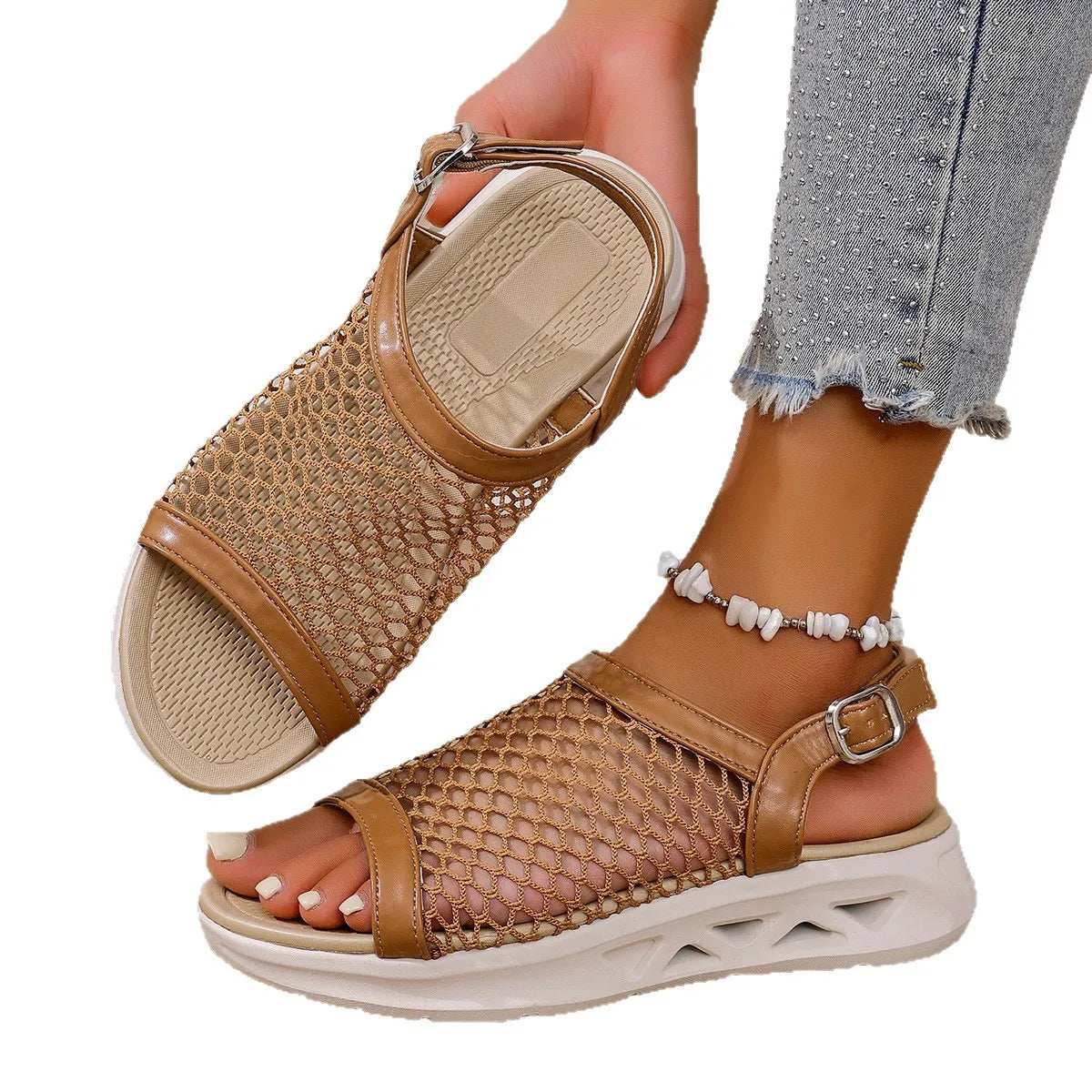 Woven Mesh Comfort Platform Sandals