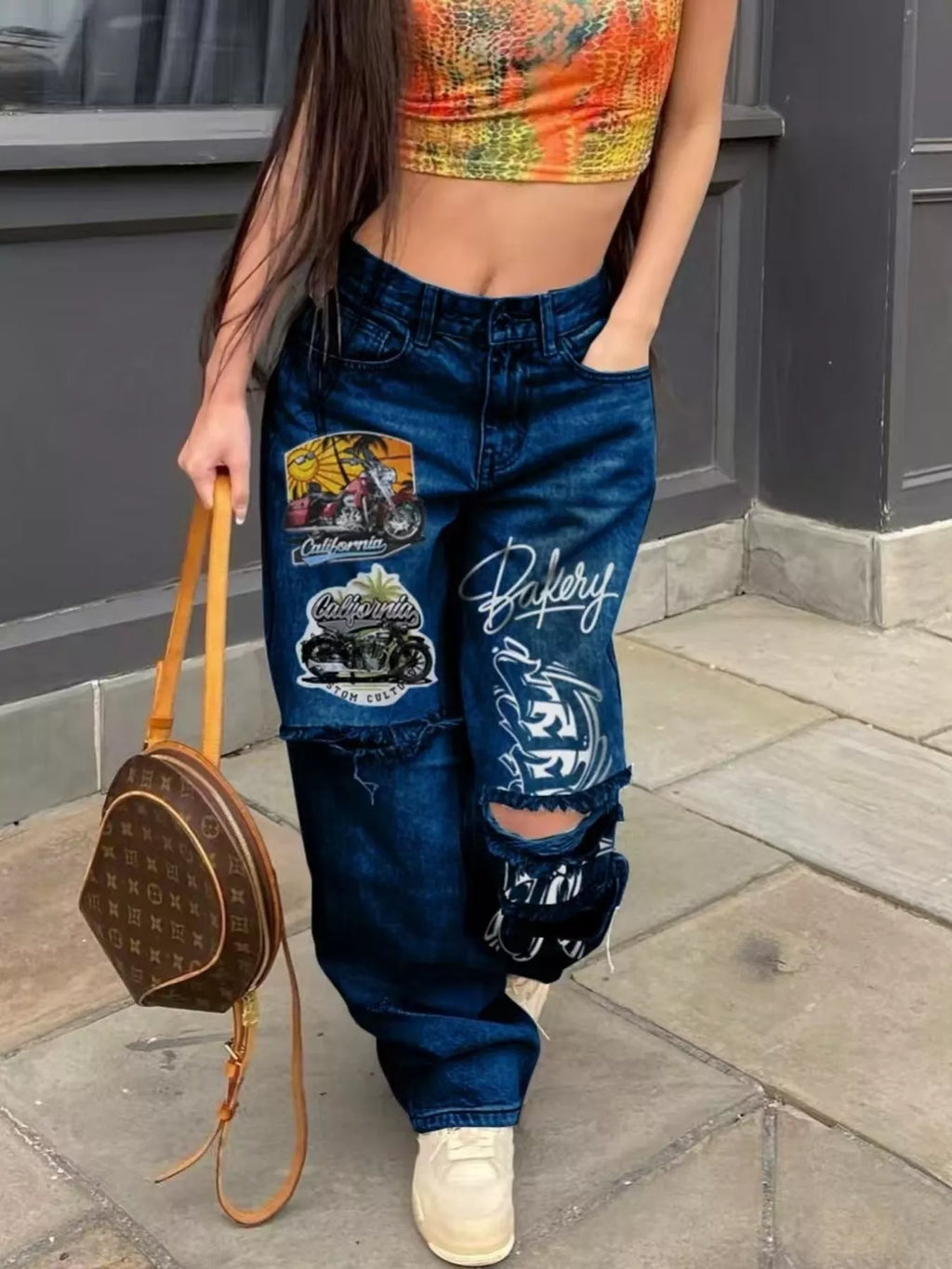 Full Size Distressed Wide-Leg Jeans Plus Size