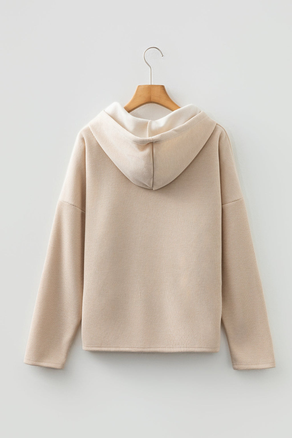 Ribbed Knit Leopard & Lace Drawstring Hoodie