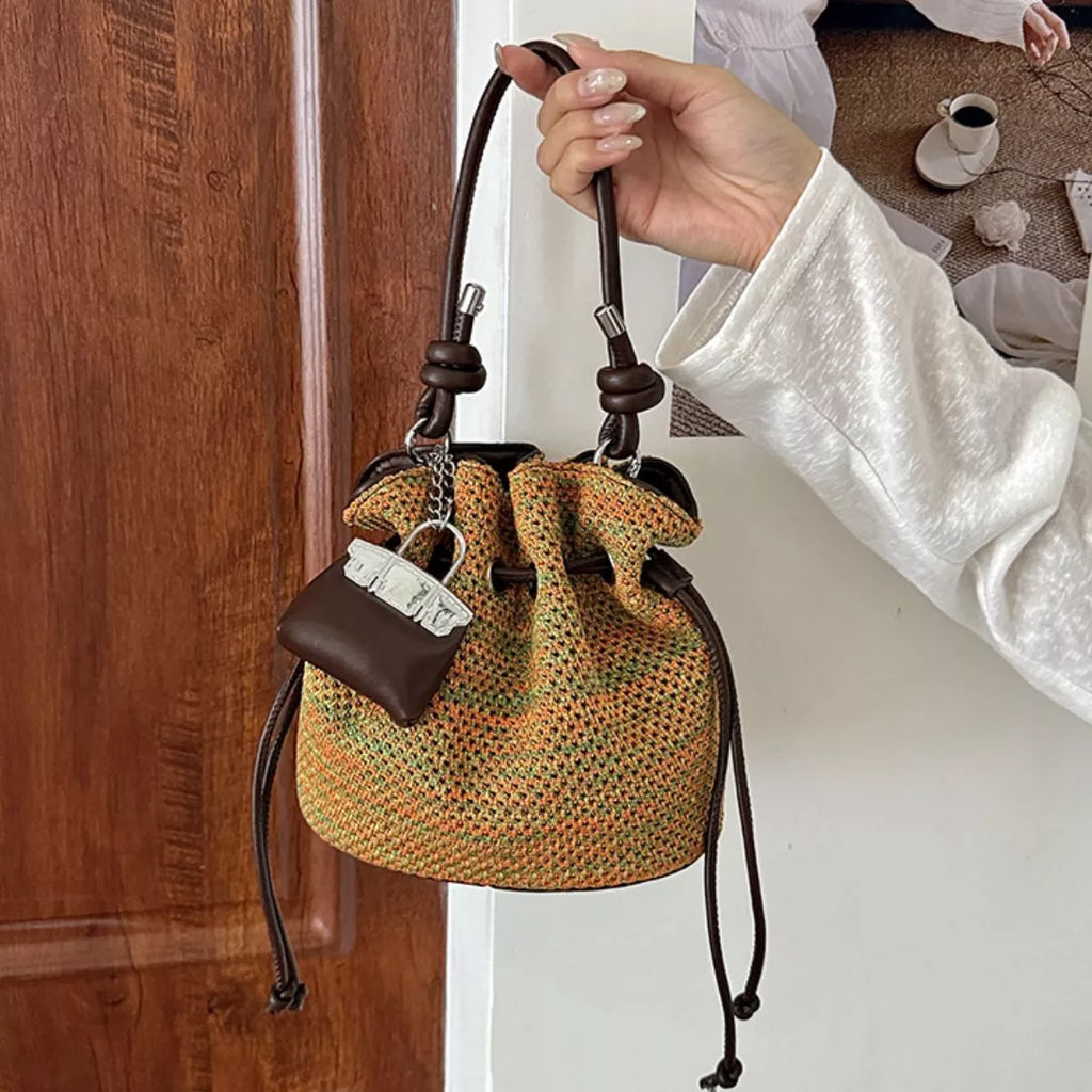 Woven Drawstring Crossbody Bag
