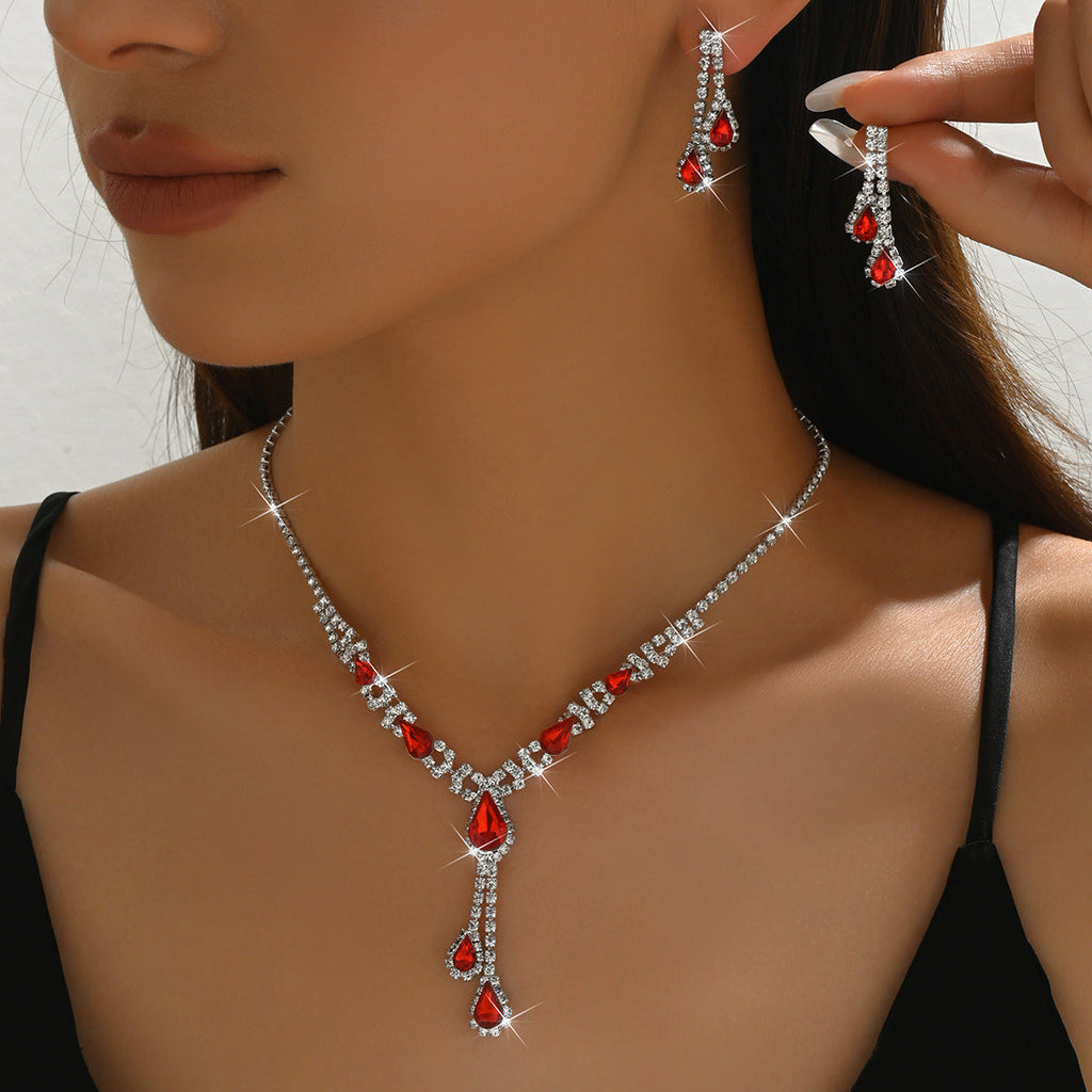 Womens 2 Pcs Necklace And Stud Earrings Set,Elegant European Style Costume Jewelry For Wedding Wear