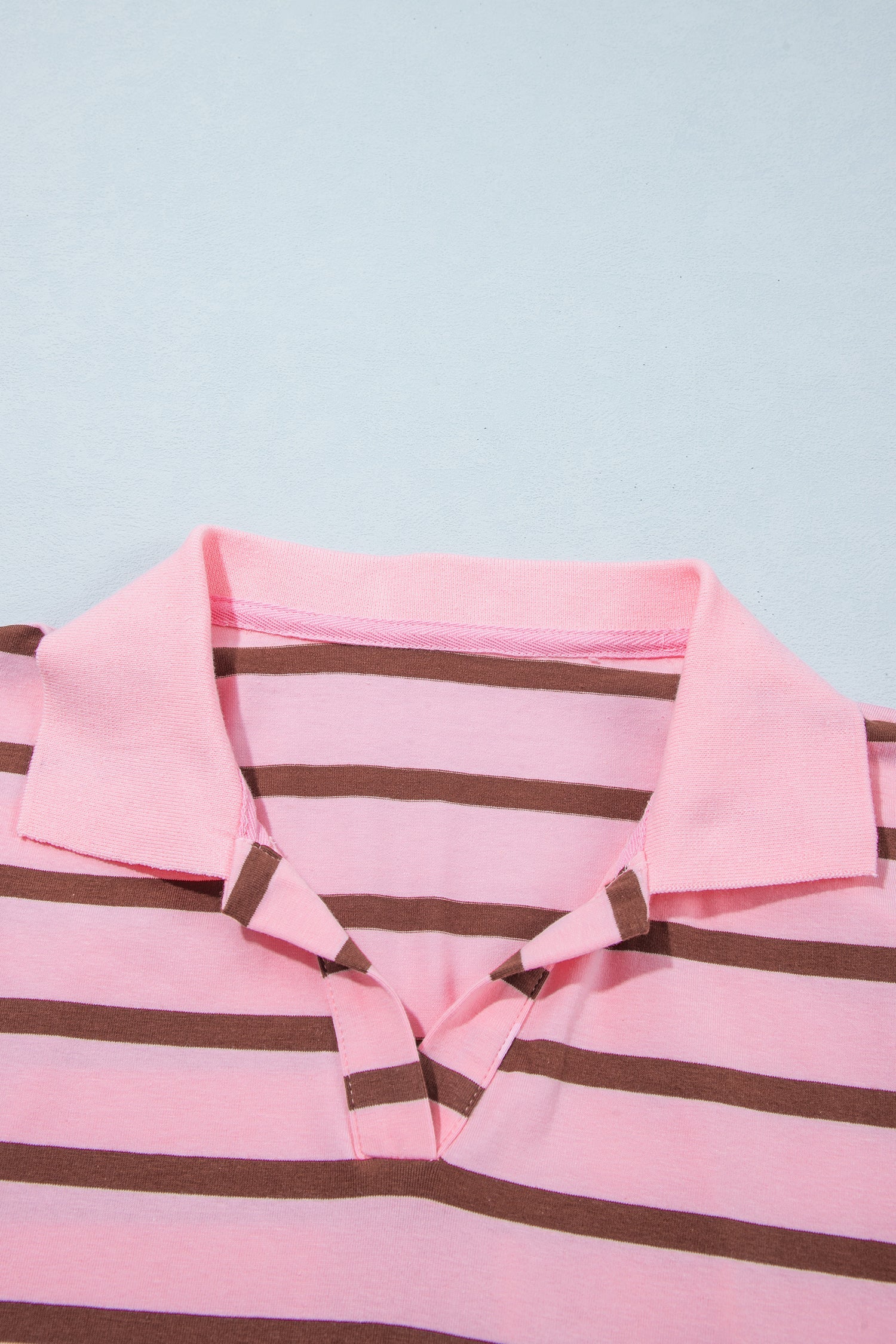Stripe Collared V-Neck Long Sleeve Top