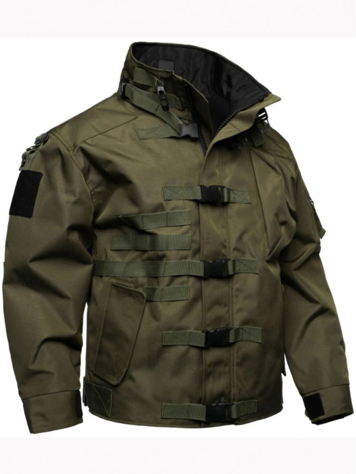 Men's Full Size Multi Buckle Water-Resistant Jacket Plus Size