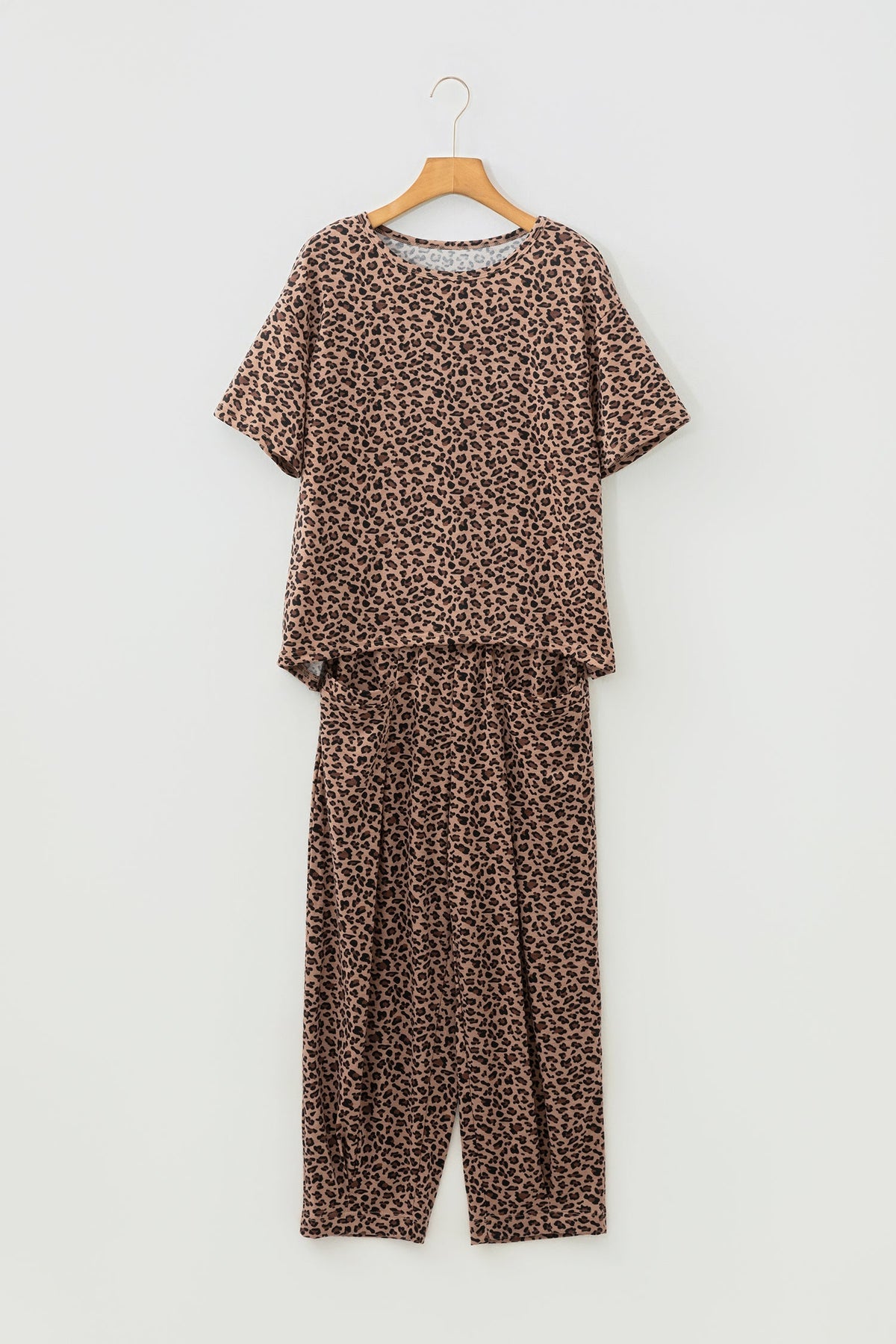 Leopard Loose Tee & Drawstring Waist Pants Set