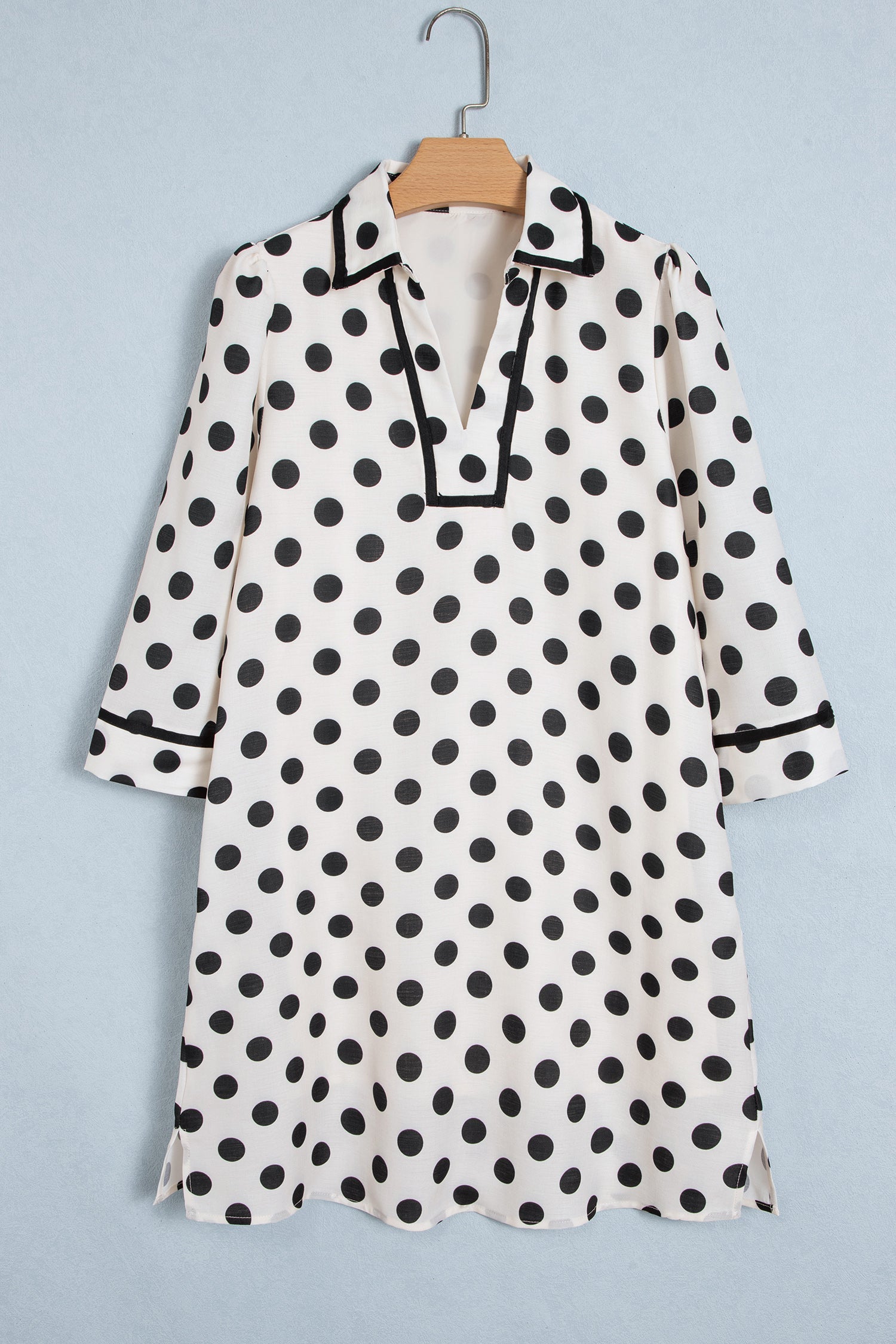 White Polka Dot Half Sleeve Collar V Neck Pocketed Casual Mini Dress