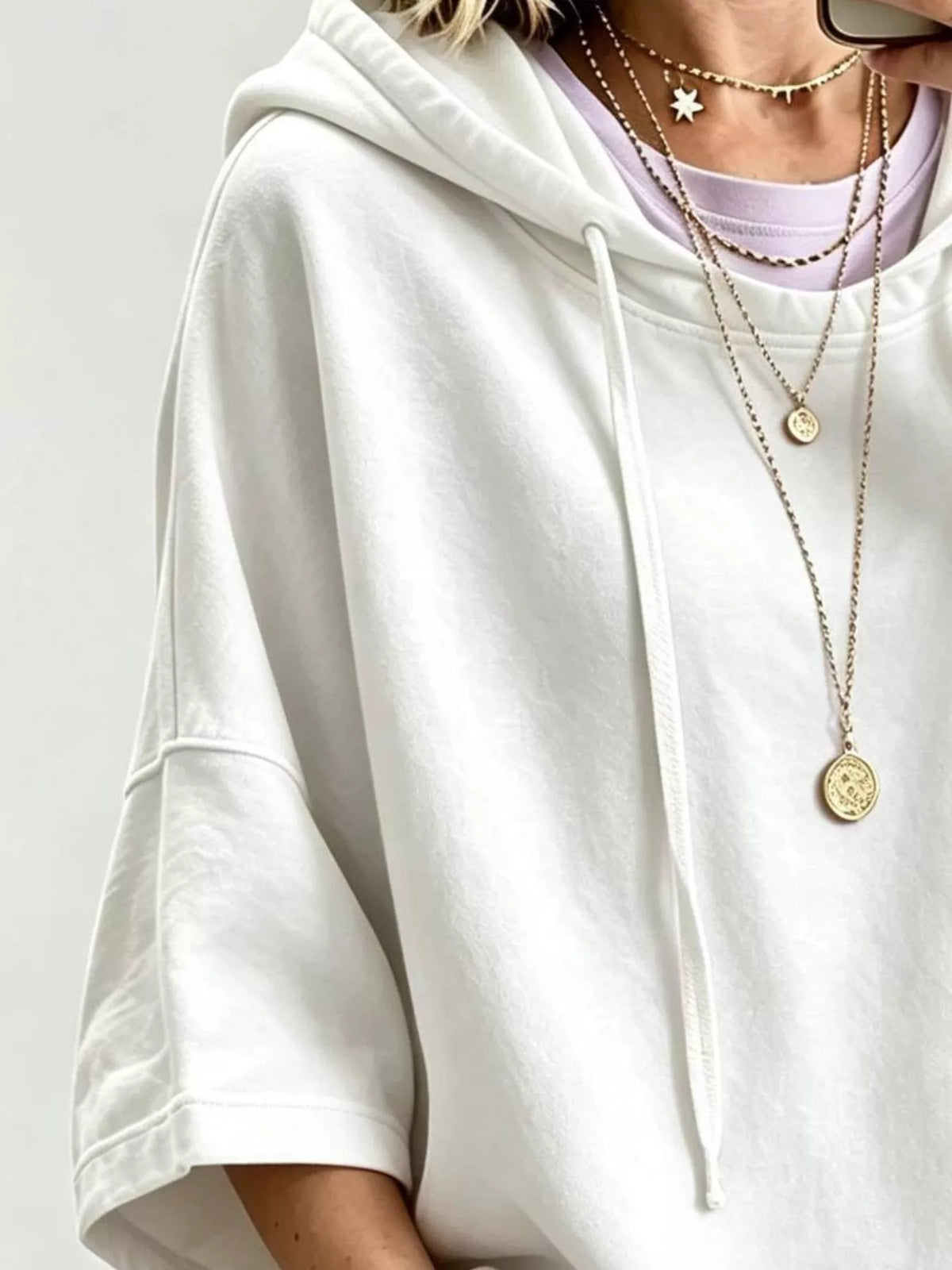Drawstring 3/4 Sleeve Hoodie