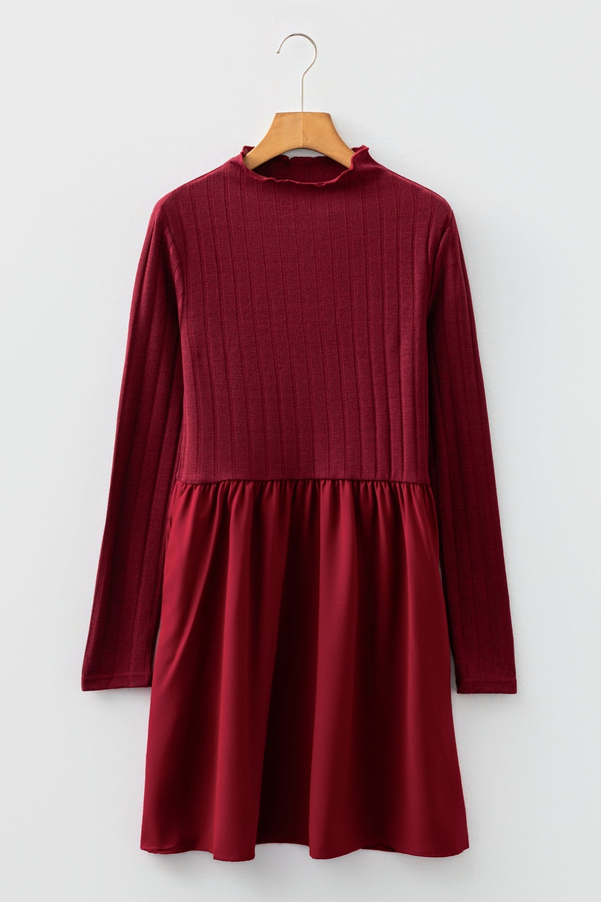 Ribbed Knit Patchwork Long Sleeve Dress