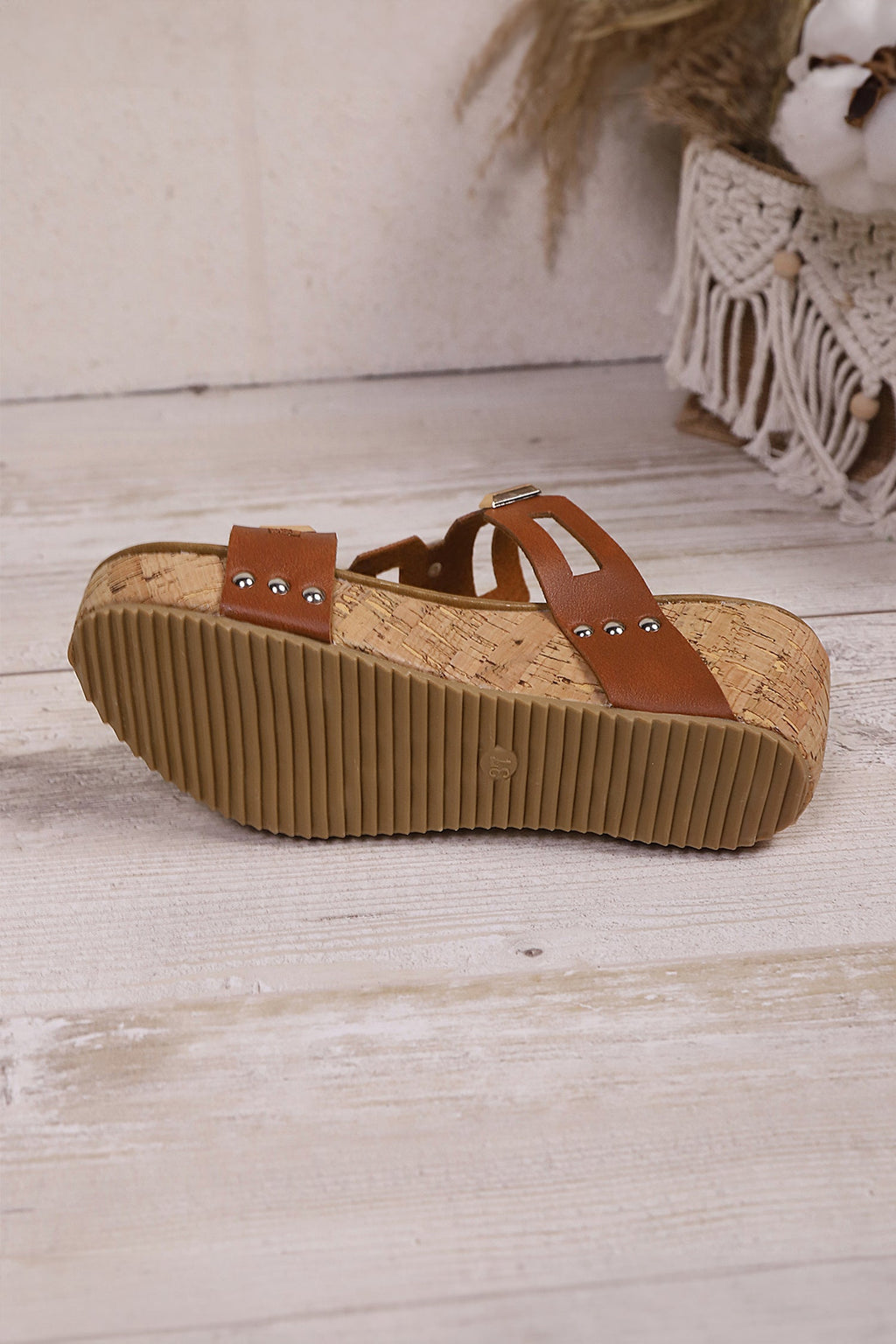 Coffee Retro Hollowed PU Leather Wedge Platform Slippers