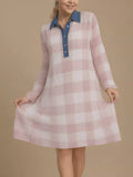 Plus Size Denim Collar Plaid Shirt Dress