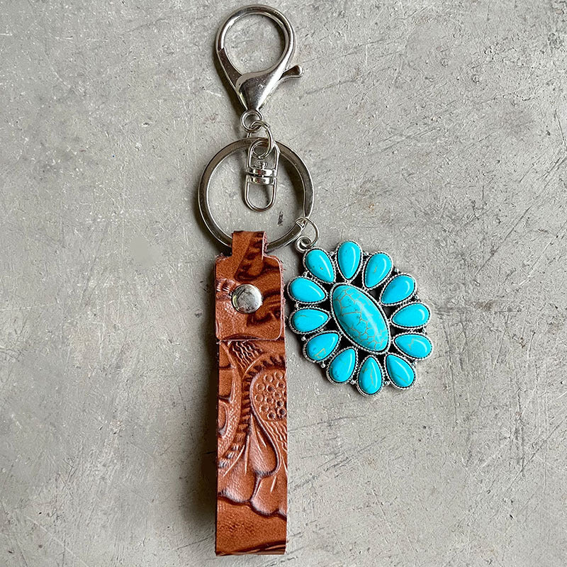 Turquoise Genuine Leather Western Key Chain