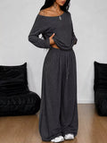 Full Size One-Shoulder Top and Drawstring Pants Set Plus Size