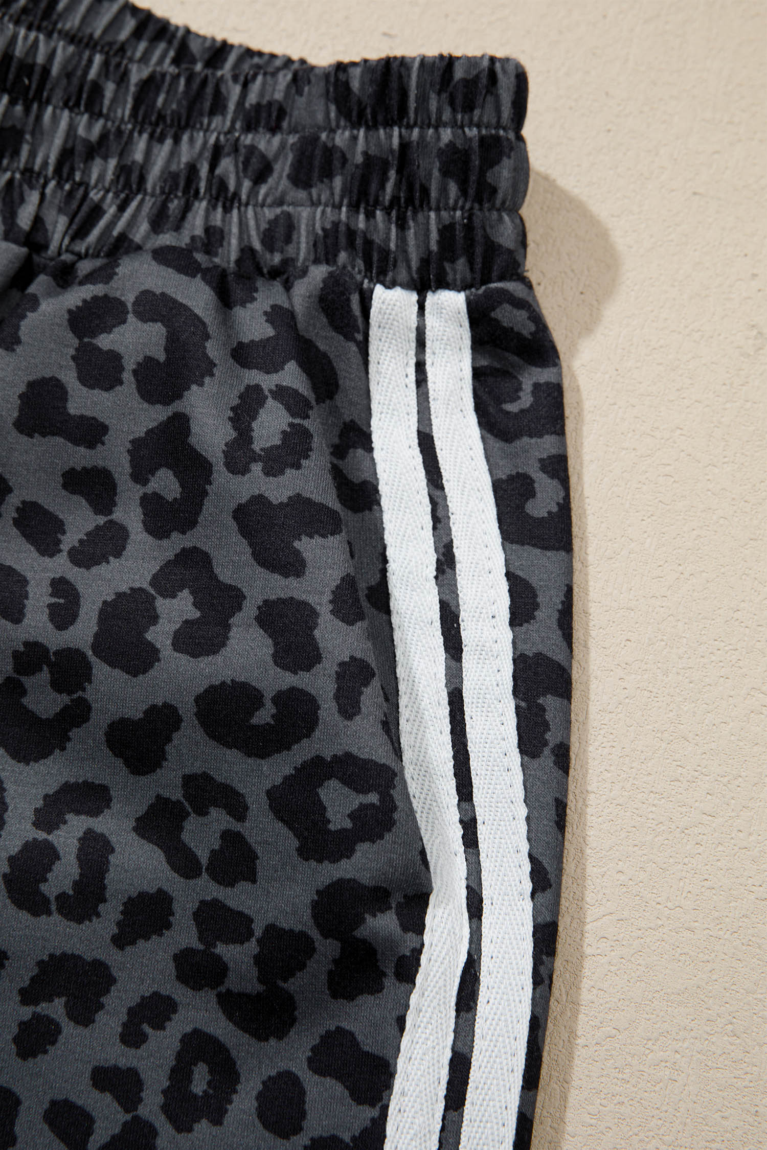 Pink Leopard Print Varsity Striped Detail 3/4 Sleeve Top Shift Pant Set