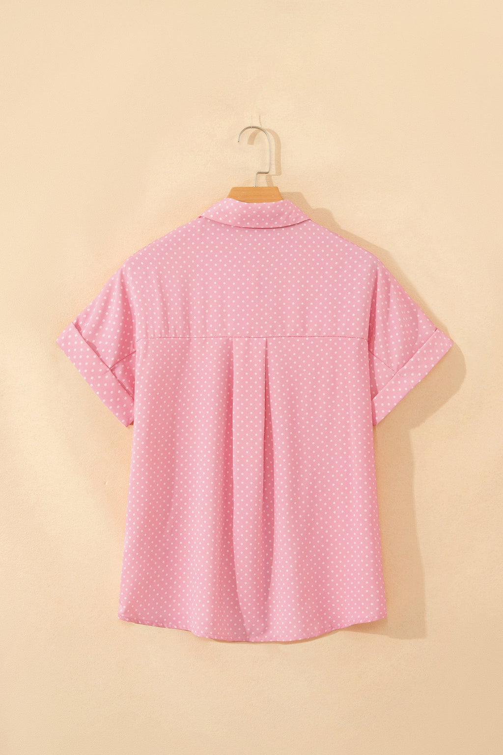 Pink Dotted Print Cuffed Short Sleeve Shirt