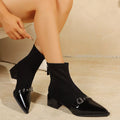 Chic Pointed Toe Sock Boots with Buckle Detail