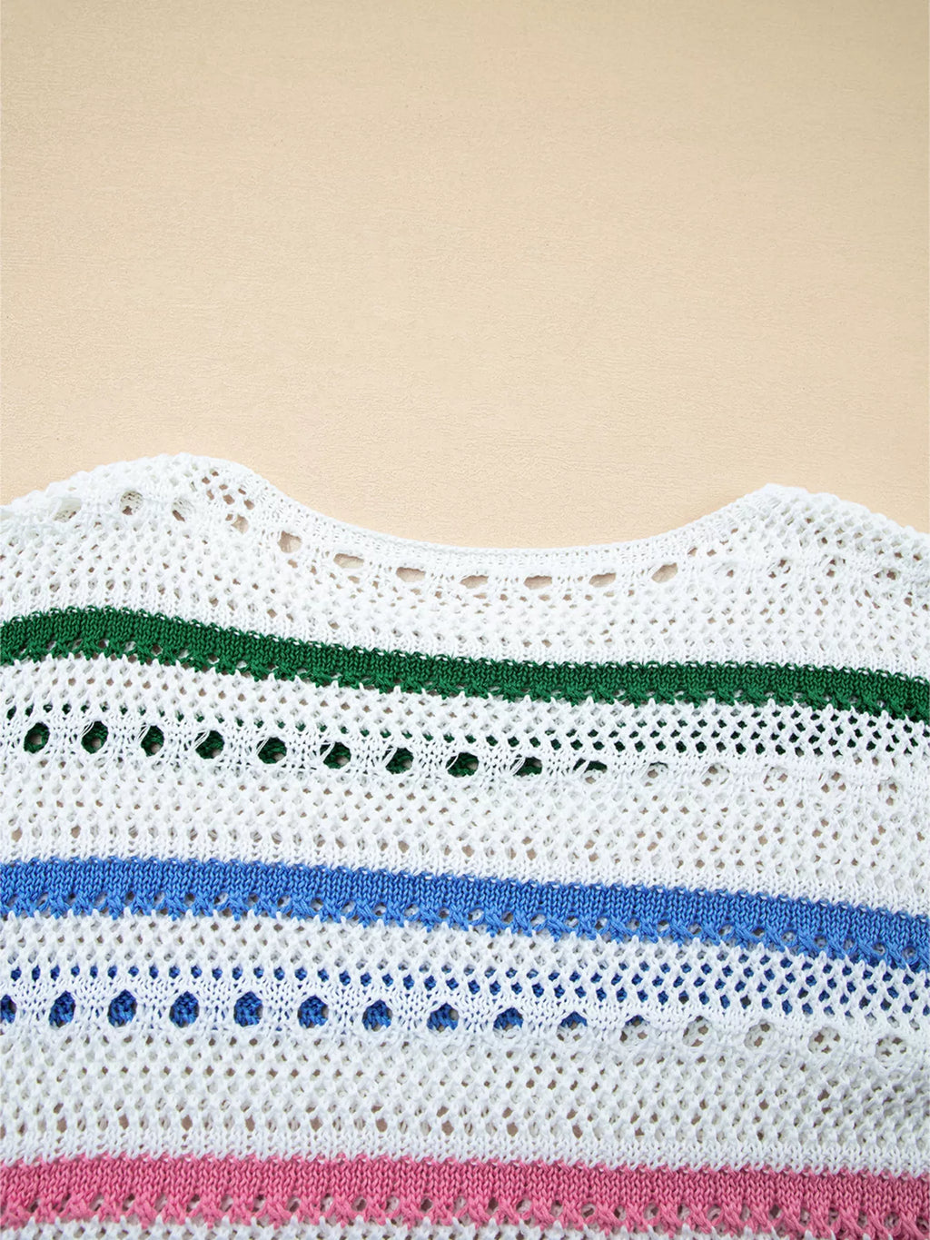 Color Block Striped Pointelle Knit Sweater
